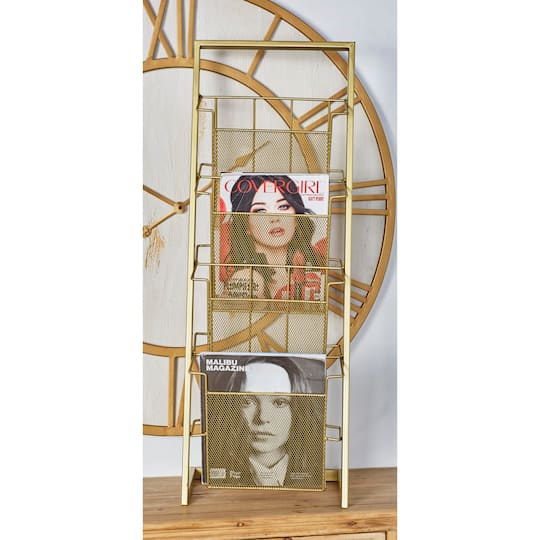 Gold Contemporary Tabletop Metal Magazine Rack